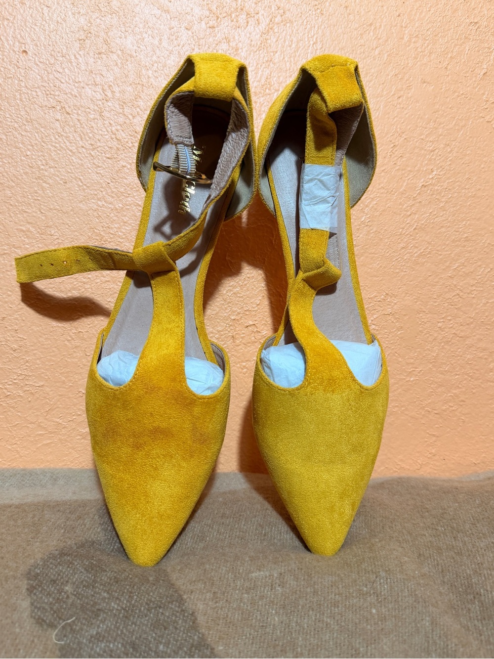 Pointed-Toe Ankle-Strap Heels in Mustard Yellow Suede ModCloth